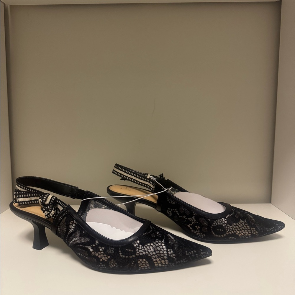 Elegant Black Lace Slingback Heels